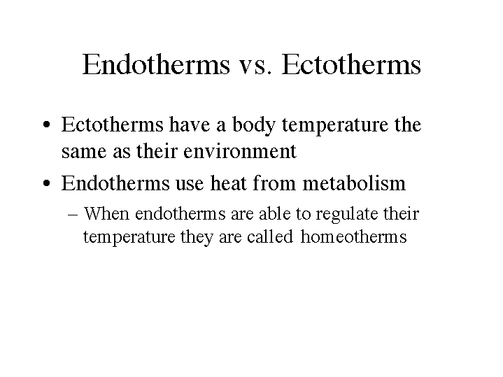 Endotherms vs. Ectotherms